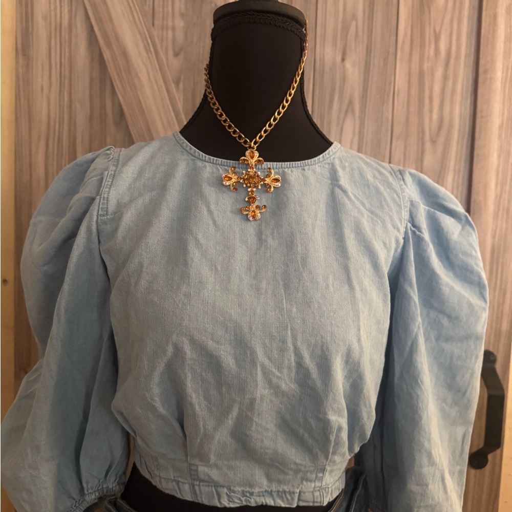 Light Blue Puff Sleeve Top